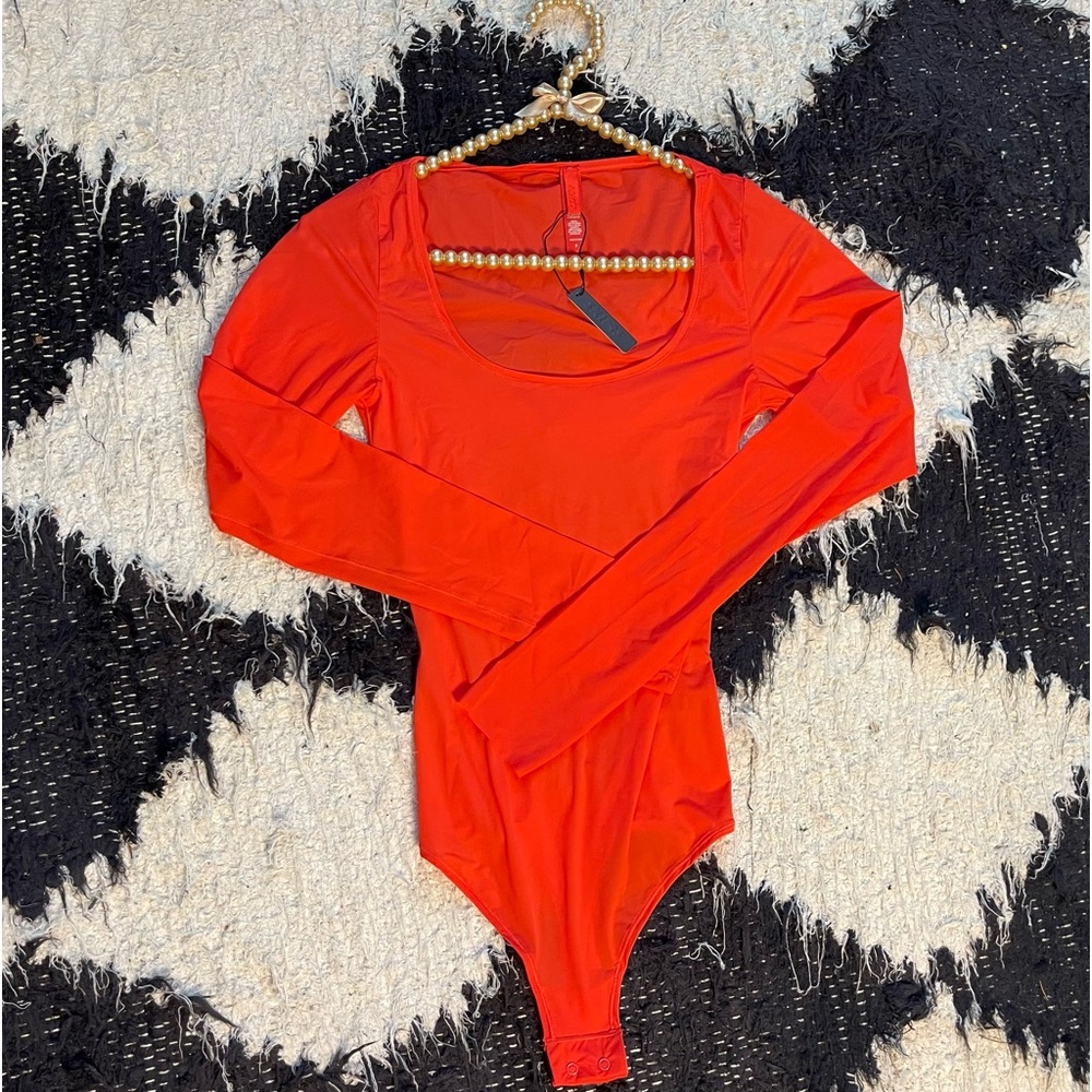SKIMS Jelly Sheer Long Sleeve Thong Bodysuit NWT
